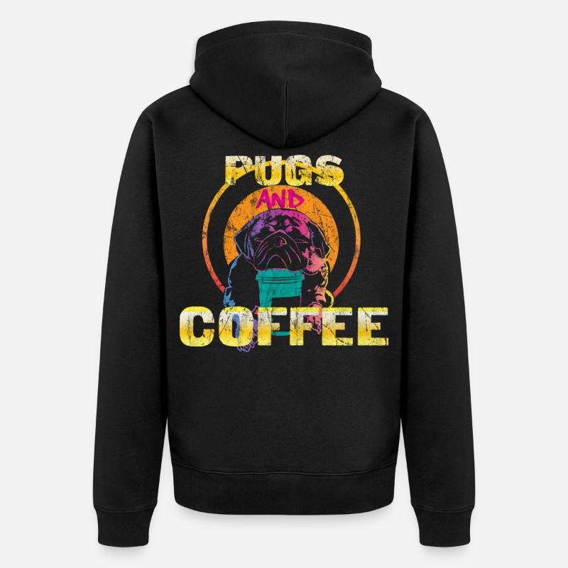 Mops Kaffee - Unisex Premium Bio Zip Hoodie - Schwarz
