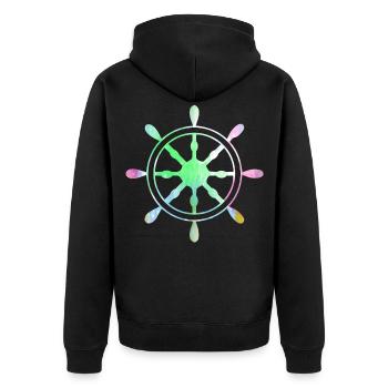 Steering Wheel Captain Boat Boat Sailboat Pirate Sea - Unisex Premium Organic Zip Hoodie - black - Back - Nico (187cm)