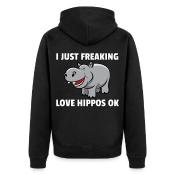 Hippo Nilpferd Flusspferd Safari Lustiges Süßes - Unisex Premium Bio Zip Hoodie - Schwarz - Hinten - Nico (187cm)