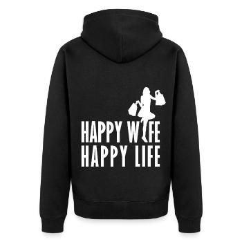 Femme heureuse vie heureuse - dire - Veste à capuche bio Premium Unisexe - noir - Dos - Nico (187cm)