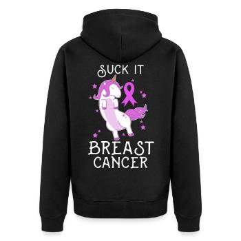 Idée cadeau licorne cancer du sein - Veste à capuche bio Premium Unisexe - noir - Dos - Nico (187cm)