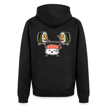Sushi Kawaii Funny Gym Food Lover - Unisex Premium Organic Zip Hoodie - black - Back - Nico (187cm)
