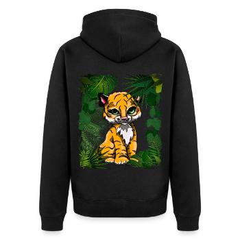 Tigerbaby | Yolo-Artwork - Unisex Premium Bio Zip Hoodie - Schwarz - Hinten - Nico (187cm)
