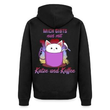 Katze und Kaffee - Unisex Premium Bio Zip Hoodie - Schwarz - Hinten - Nico (187cm)