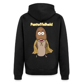 Pantoffelheld Lustiger Held Geschenk Shirt - Unisex Premium Bio Zip Hoodie - Schwarz - Hinten - Nico (187cm)