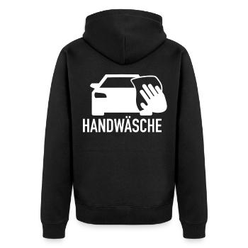 Handwäsche Autopflege - Unisex Premium Bio Zip Hoodie - Schwarz - Hinten - Nico (187cm)