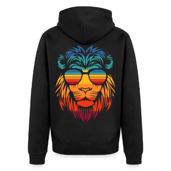 Cool lion in retro style with sunglasses - Unisex Premium Organic Zip Hoodie - black - Back - Nico (187cm)