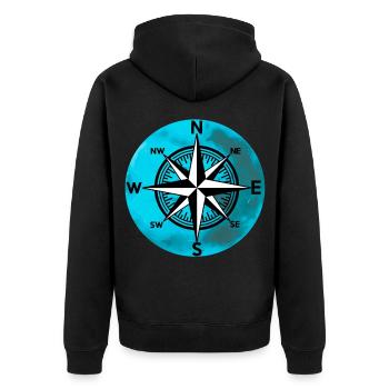 Kompass Planeten Windrose Reisen Nautik Expedition - Unisex Premium Bio Zip Hoodie - Schwarz - Hinten - Nico (187cm)