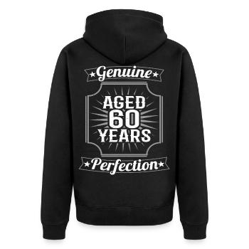 60th Birthday Genuine Perfection - Unisex Premium Organic Zip Hoodie - black - Back - Nico (187cm)