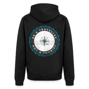 Weltreise Weltkarte Kontinent Urlaub Geschenk - Unisex Premium Bio Zip Hoodie - Schwarz - Hinten - Nico (187cm)