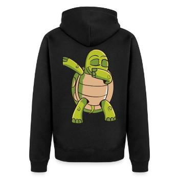 Dabbende Schildkröte - Lustiges Tier Logo - Unisex Premium Bio Zip Hoodie - Schwarz - Hinten - Nico (187cm)