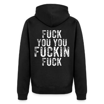 Fuck you - Unisex Premium Bio Zip Hoodie - Schwarz - Hinten - Nico (187cm)