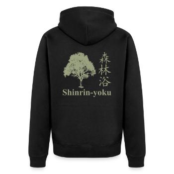 Shinrin yoku Japan Entspannung Methode Waldbaden - Unisex Premium Bio Zip Hoodie - Schwarz - Hinten - Nico (187cm)