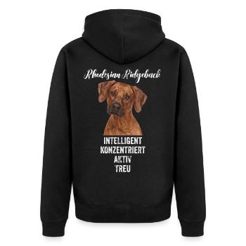 Rhodesian Ridgeback Hund Tier Geschenk - Unisex Premium Bio Zip Hoodie - Schwarz - Hinten - Nico (187cm)