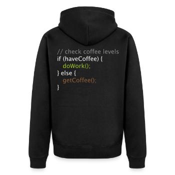 Informatik Nerd Geek Programmierer Kaffee Arbeiten - Unisex Premium Bio Zip Hoodie - Schwarz - Hinten - Nico (187cm)