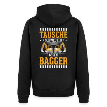 Tausche Schwester Gegen Bagger - Unisex Premium Bio Zip Hoodie - Schwarz - Hinten - Nico (187cm)