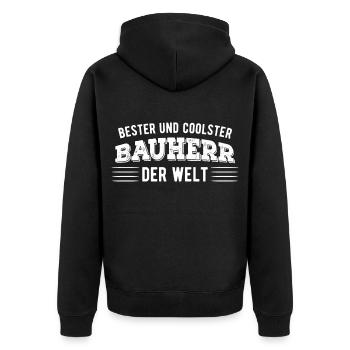 Bauherr - Unisex Premium Bio Zip Hoodie - Schwarz - Hinten - Nico (187cm)