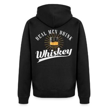 Real Men Drink Whiskey - Unisex Premium Bio Zip Hoodie - Schwarz - Hinten - Nico (187cm)