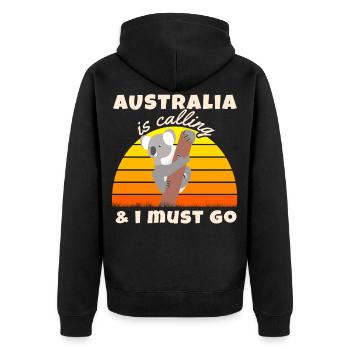Australia Is Calling Backpacker Farewell Gift - Unisex Premium Organic Zip Hoodie - black - Back - Nico (187cm)