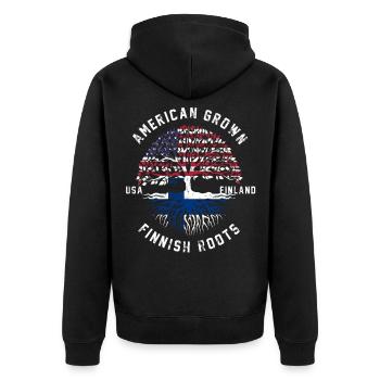 Finnland Nation Fahne Geschenk - Unisex Premium Bio Zip Hoodie - Schwarz - Hinten - Nico (187cm)
