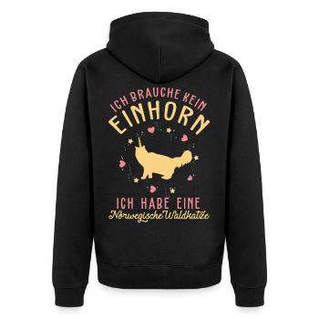 Norwegische Waldkatze Einhorn - Unisex Premium Bio Zip Hoodie - Schwarz - Hinten - Nico (187cm)