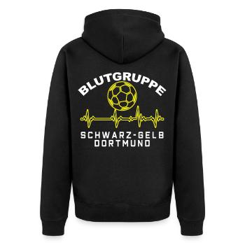 Blutgruppe schwarz gelb dortmund white - Unisex Premium Bio Zip Hoodie - Schwarz - Hinten - Nico (187cm)