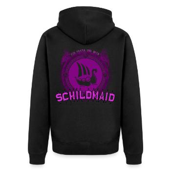 Schildmaid Wikinger Für Freya und Odin - Unisex Premium Bio Zip Hoodie - Schwarz - Hinten - Nico (187cm)