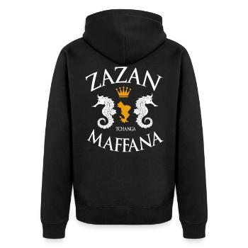ZAZAN TCHANGA MAFFANA - Unisex Premium Organic Zip Hoodie - black - Back - Nico (187cm)
