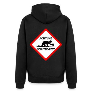 Attention Schützenfest funny party warning sign fun - Unisex Premium Organic Zip Hoodie - black - Back - Nico (187cm)