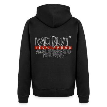 Kaltblut 150% Pferd | Reiter Stall Geschenk - Unisex Premium Bio Zip Hoodie - Schwarz - Hinten - Nico (187cm)