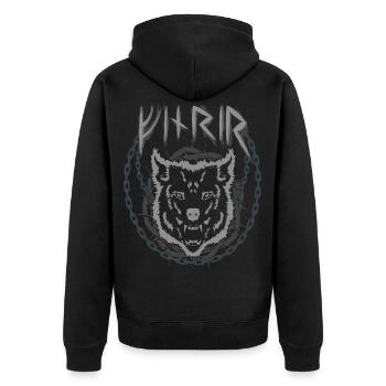 Fenrir Fenris Wolf Altnordische Runen - Unisex Premium Bio Zip Hoodie - Schwarz - Hinten - Nico (187cm)