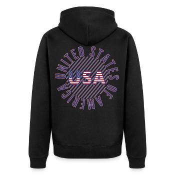 USA - Unisex Premium Bio Zip Hoodie - Schwarz - Hinten - Nico (187cm)
