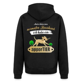 Ich habe ein apporTIER - Unisex Premium Bio Zip Hoodie - Schwarz - Hinten - Nico (187cm)
