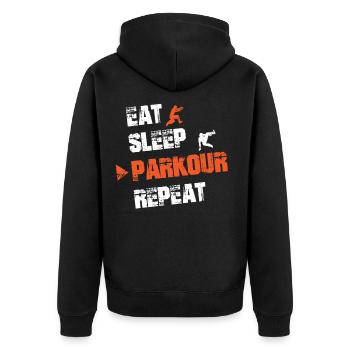 Eat Sleep Parkour Repeat Essen Schlafen Parkour - Unisex Premium Bio Zip Hoodie - Schwarz - Hinten - Nico (187cm)