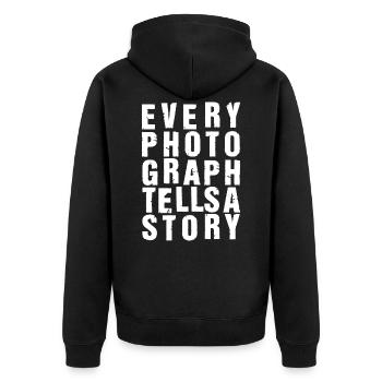Fotografen Shirt ● Story ● Geschenk - Unisex Premium Bio Zip Hoodie - Schwarz - Hinten - Nico (187cm)
