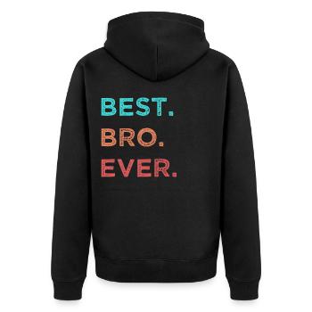Best Bro Ever Bester Bruder Geschenk - Unisex Premium Bio Zip Hoodie - Schwarz - Hinten - Nico (187cm)
