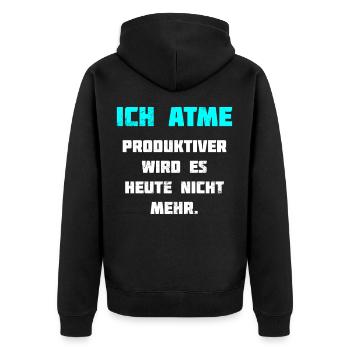 Je respire Drôle de dire Drôle de blague - Veste à capuche bio Premium Unisexe - noir - Dos - Nico (187cm)