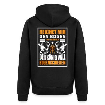 Reicht Mir Den Bogen Ihr Narren - Unisex Premium Bio Zip Hoodie - Schwarz - Hinten - Nico (187cm)
