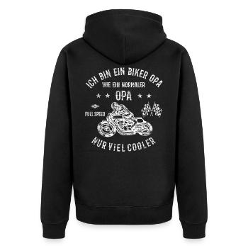 Opa Motorrad fahren - Unisex Premium Bio Zip Hoodie - Schwarz - Hinten - Nico (187cm)