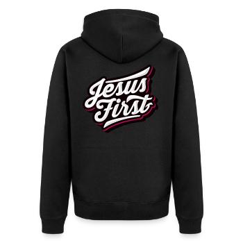 Jésus Premier Pray Prier Dieu foi religion - Veste à capuche bio Premium Unisexe - noir - Dos - Nico (187cm)