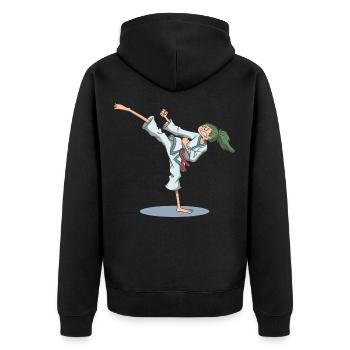 Karate Fuß Kick über Kopf - Unisex Premium Bio Zip Hoodie - Schwarz - Hinten - Nico (187cm)