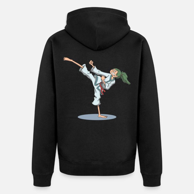 Karate Fuß Kick über Kopf - Unisex Premium Bio Zip Hoodie - Schwarz