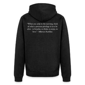 When you get up in the morning Marcus Aurelius - Unisex Premium Organic Zip Hoodie - black - Back - Nico (187cm)