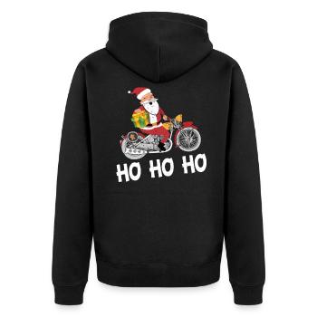 Santa Claus Biker Weihnachtsmann Nikolaus Motorrad - Unisex Premium Bio Zip Hoodie - Schwarz - Hinten - Nico (187cm)