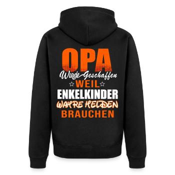 Opa - Wahrer Held - Unisex Premium Bio Zip Hoodie - Schwarz - Hinten - Nico (187cm)