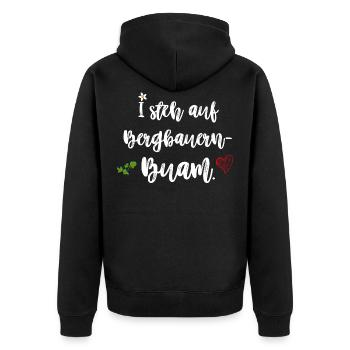 I steh auf Bergbauernbuam Fan-Shirt Volksfest - Unisex Premium Bio Zip Hoodie - Schwarz - Hinten - Nico (187cm)