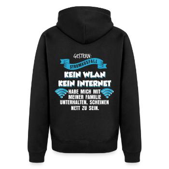 Stromausfall Internet - Unisex Premium Bio Zip Hoodie - Schwarz - Hinten - Nico (187cm)