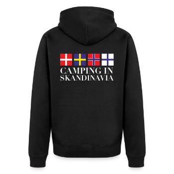 Camping Urlaub in Skandinavien Geschenkidee - Unisex Premium Bio Zip Hoodie - Schwarz - Hinten - Nico (187cm)