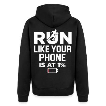 Rennen Laufen Joggen Handy Akku Schwach Geschenk - Unisex Premium Bio Zip Hoodie - Schwarz - Hinten - Nico (187cm)