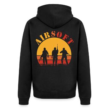 Airsoft - Unisex Premium Bio Zip Hoodie - Schwarz - Hinten - Nico (187cm)